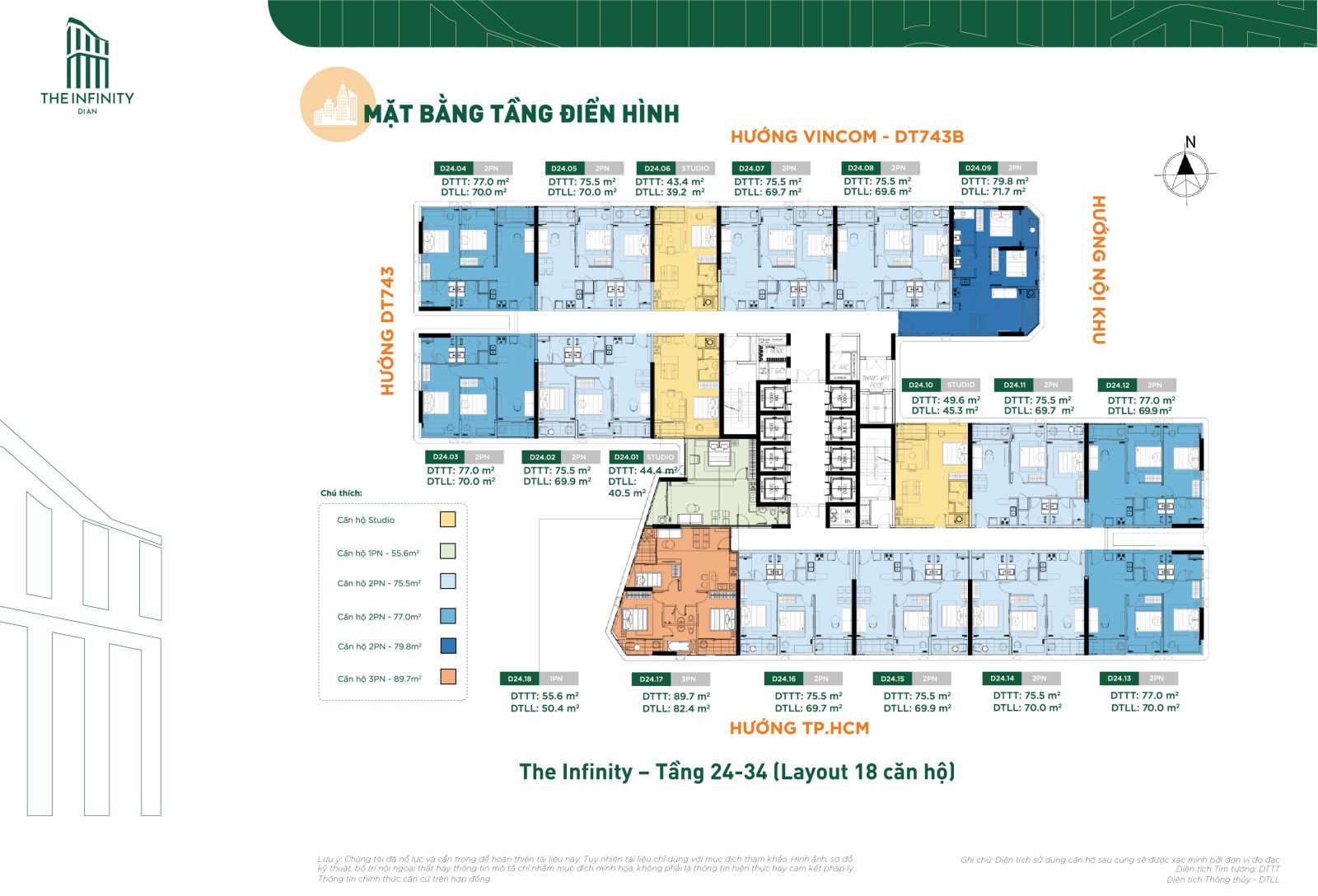 Mặt bằng The Infinity - Căn hộ tầng 24-34