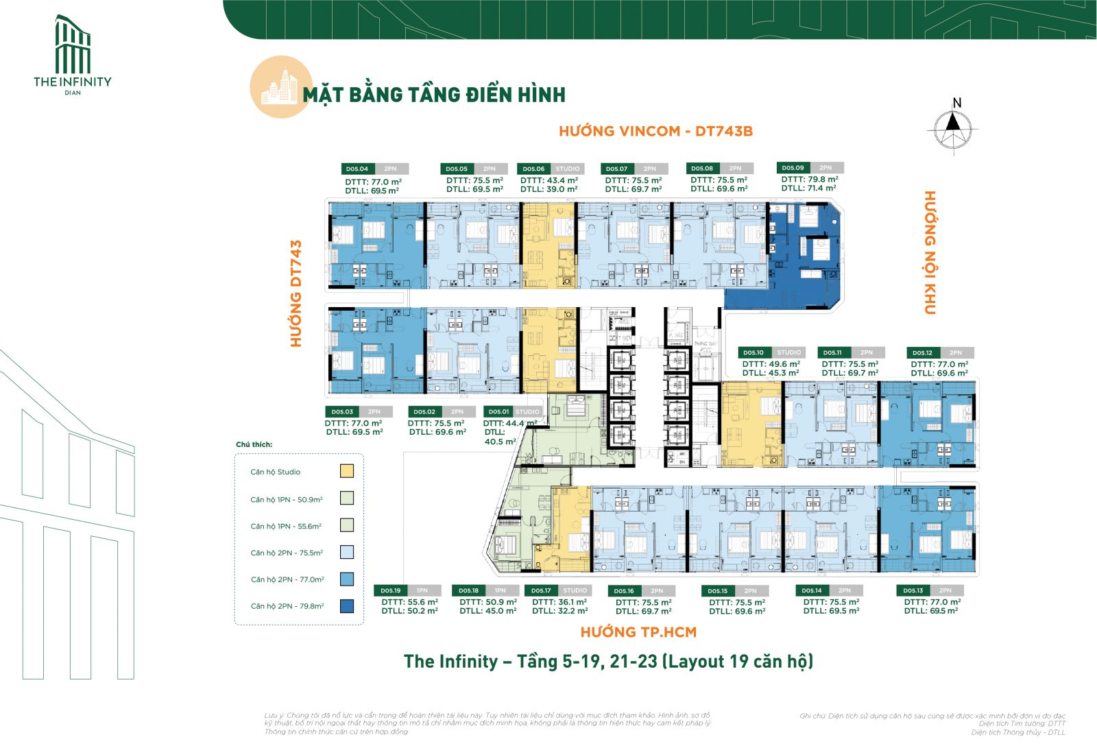 Mặt bằng The Infinity - Căn hộ tầng 5-19,21-23